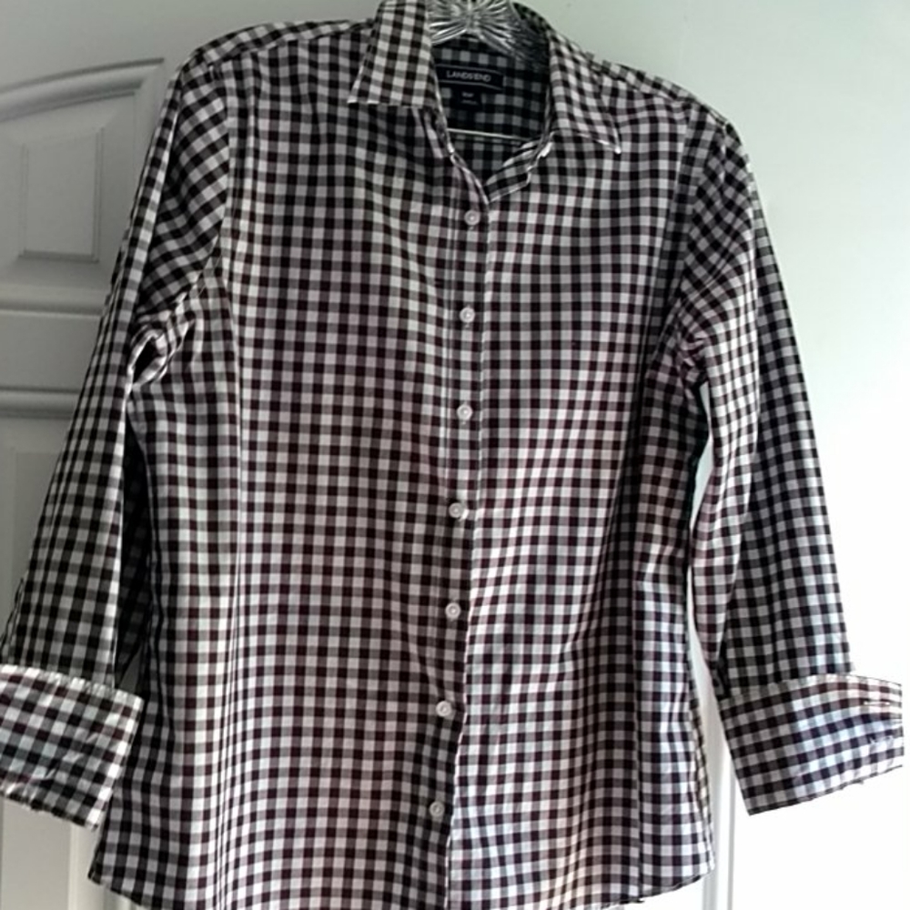 *🍂 3/$15 Land's End checked shirt brown
